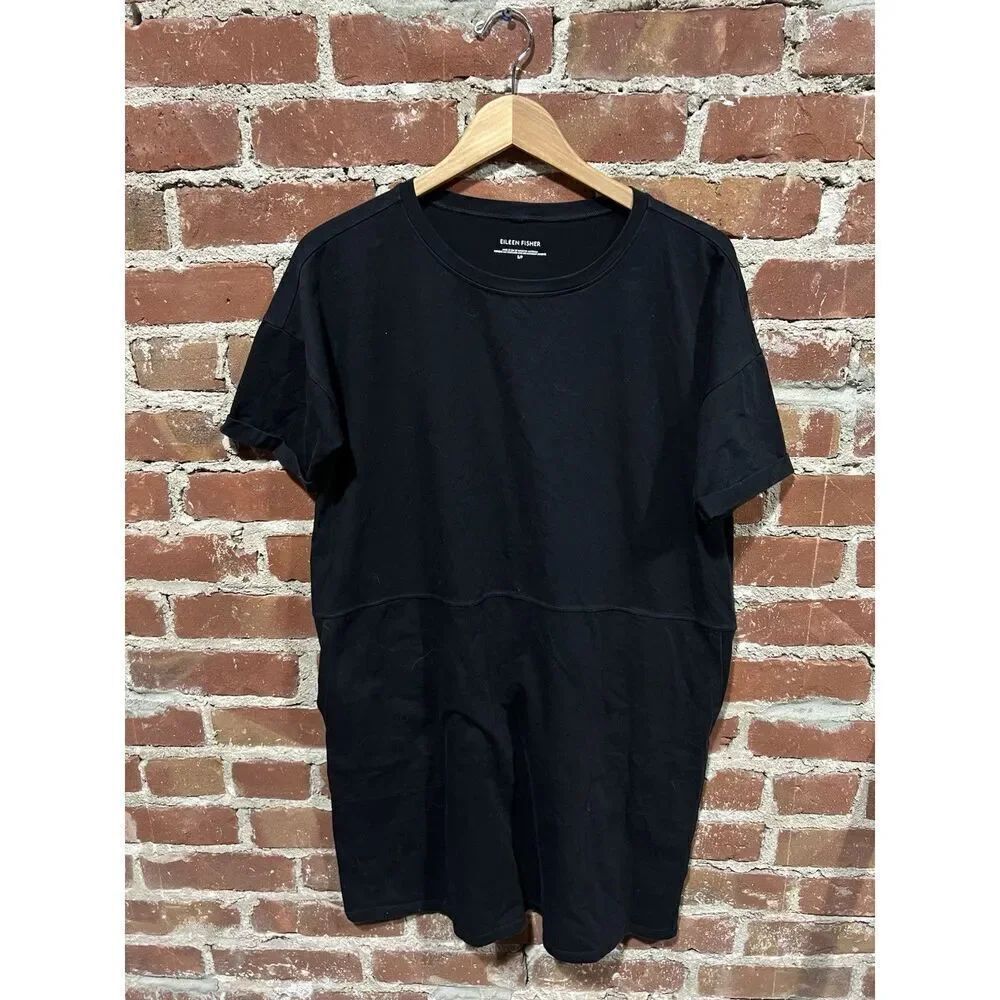 Eileen Fisher Womens Black Short Sleeve Shirt Dress w/ Pockets size Small Petite